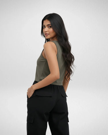 Good Vibes | Women’s Crop Tank | Olive Green - Avaiya Store