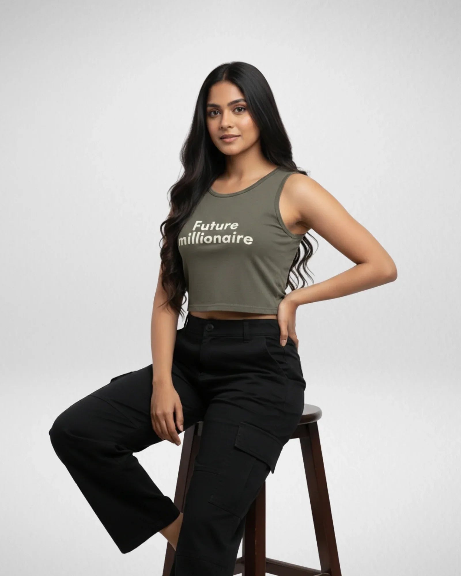 Future Millionaire | Women’s Crop Tank | Olive Green
