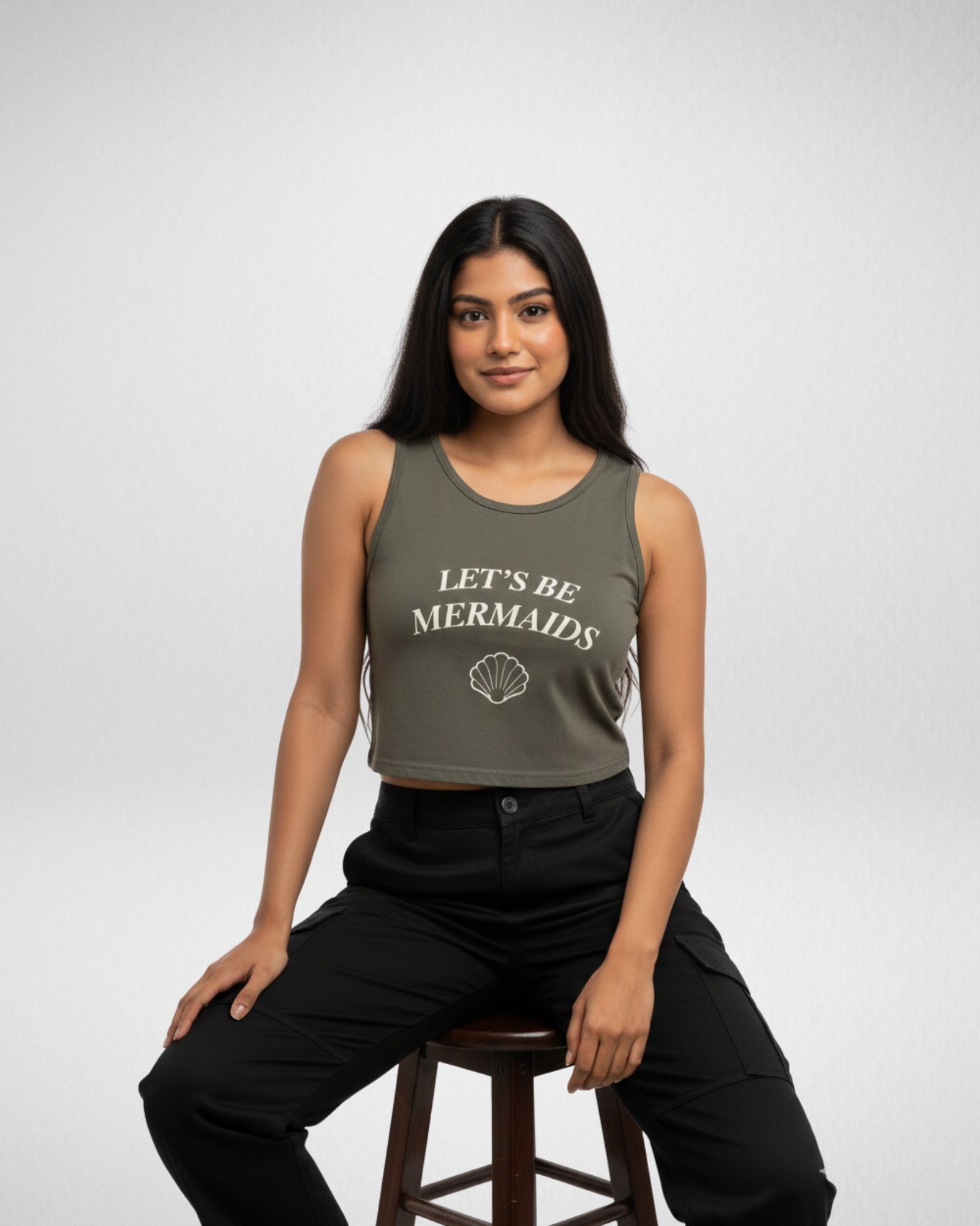 Let's Be Mermaids | Women’s Crop Tank | Olive Green