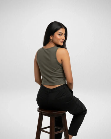 Let's Be Mermaids | Women’s Crop Tank | Olive Green - Avaiya Store