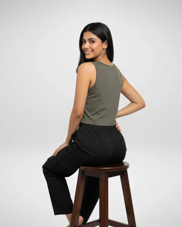 Star | Women’s Crop Tank | Olive Green - Avaiya Store