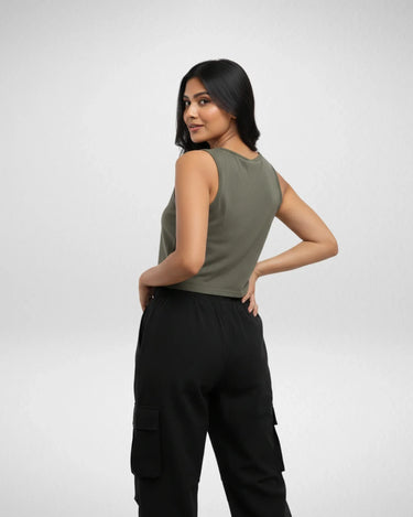 Spring is Here | Women’s Crop Tank | Olive Green - Avaiya Store