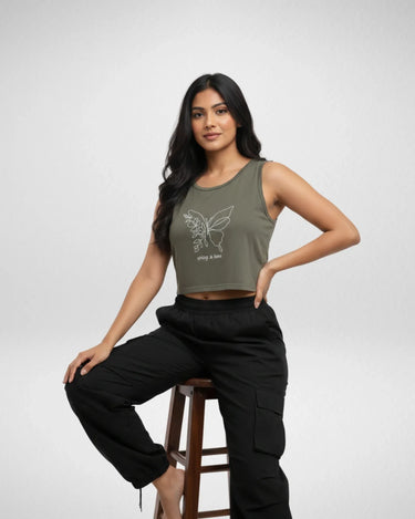 Spring is Here | Women’s Crop Tank | Olive Green - Avaiya Store