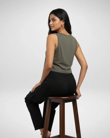 Heart Spider Web | Women’s Crop Tank | Olive Green - Avaiya Store