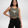 Heart Spider Web | Women’s Crop Tank | Olive Green - Avaiya Store