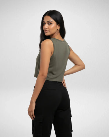 Heart Spider Web | Women’s Crop Tank | Olive Green - Avaiya Store