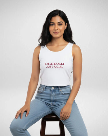 i’m Literally Just A Girl | Women’s Crop Tank | White - Avaiya Store