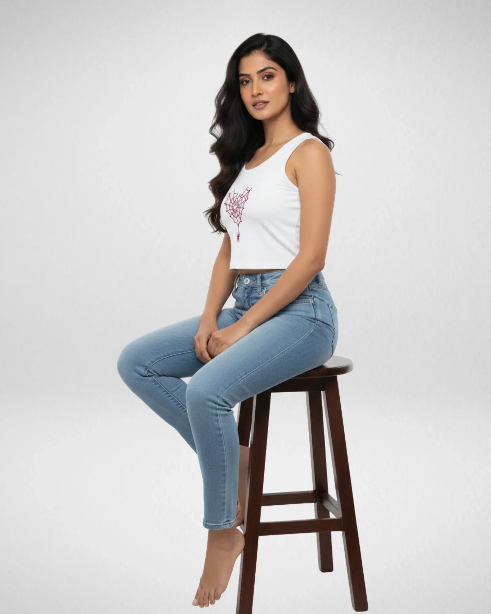 Heart Spider Web | Women’s Crop Tank | White