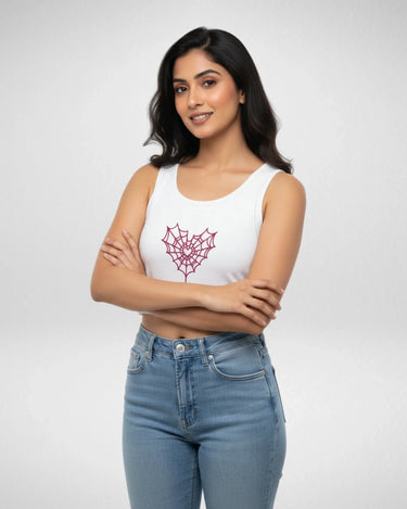 Heart Spider Web | Women’s Crop Tank | White - Avaiya Store
