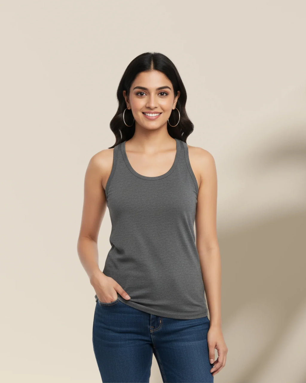 Plain Charcoal Melange Women's Tank Top - Avaiya Store