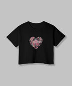 Fowers Heart | Women Crop Top | Black - Avaiya Store