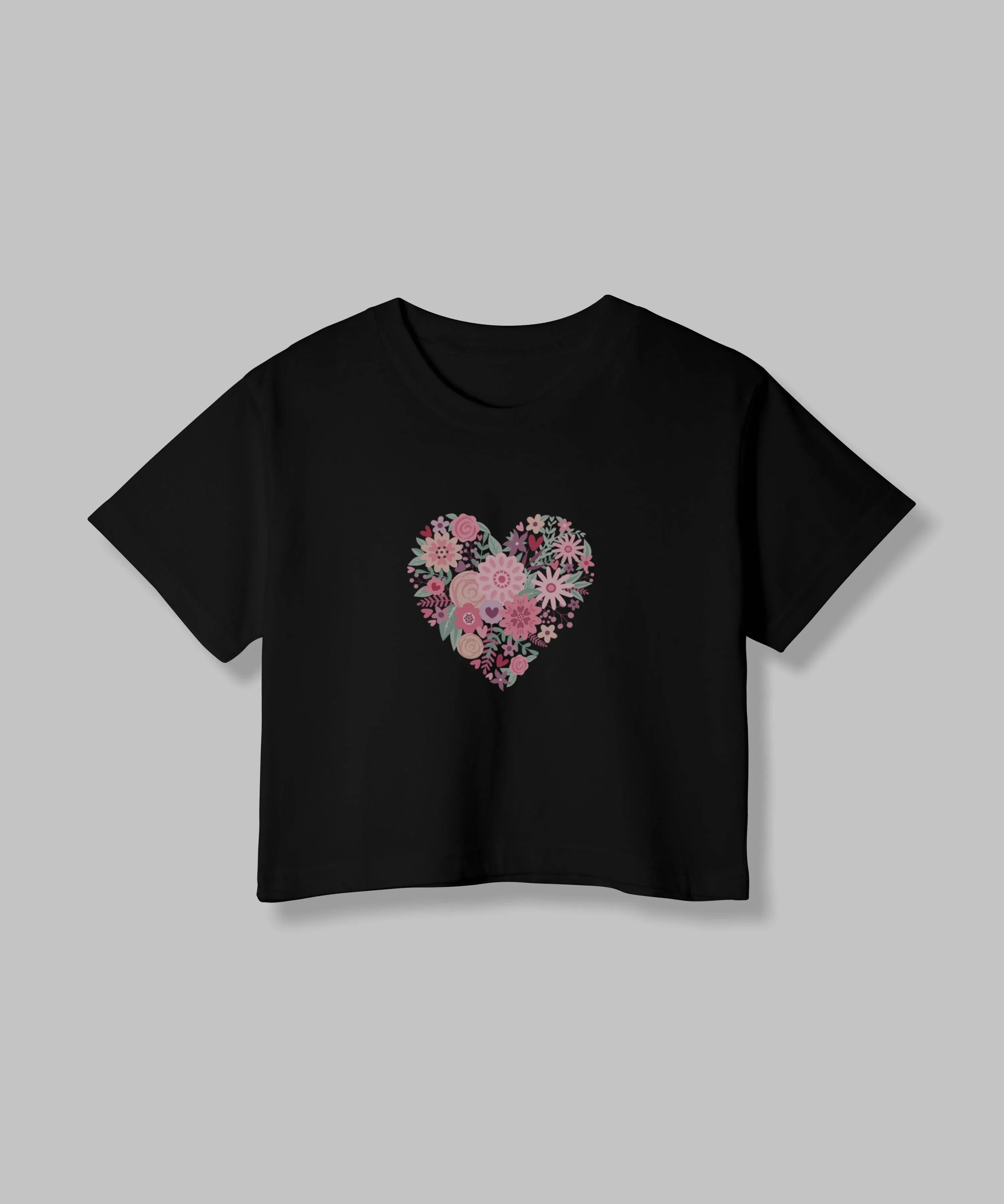 Fowers Heart | Women Crop Top | Black - Avaiya Clothings