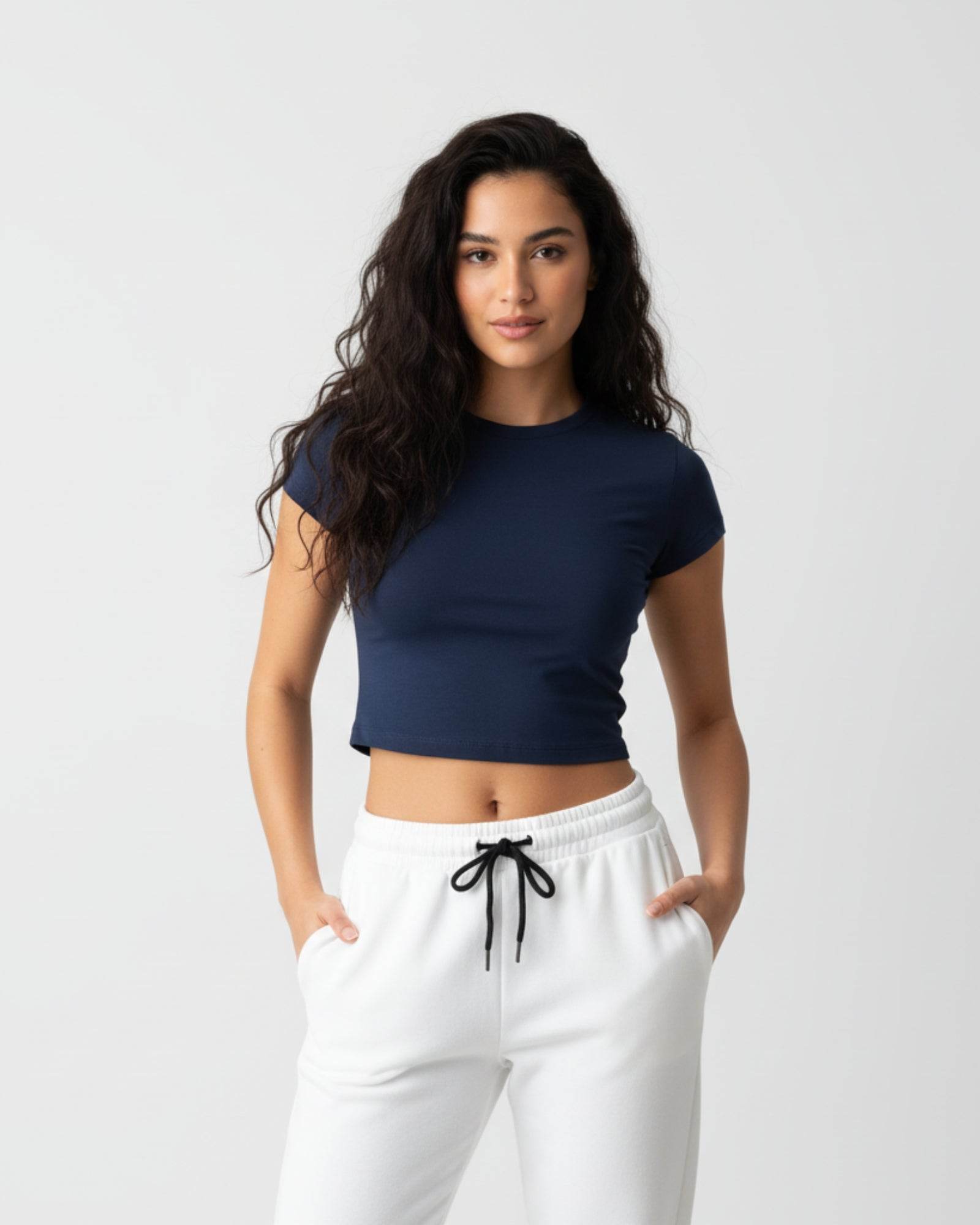 Plain Navi Blue Baby Tee For Women - Avaiya Clothings