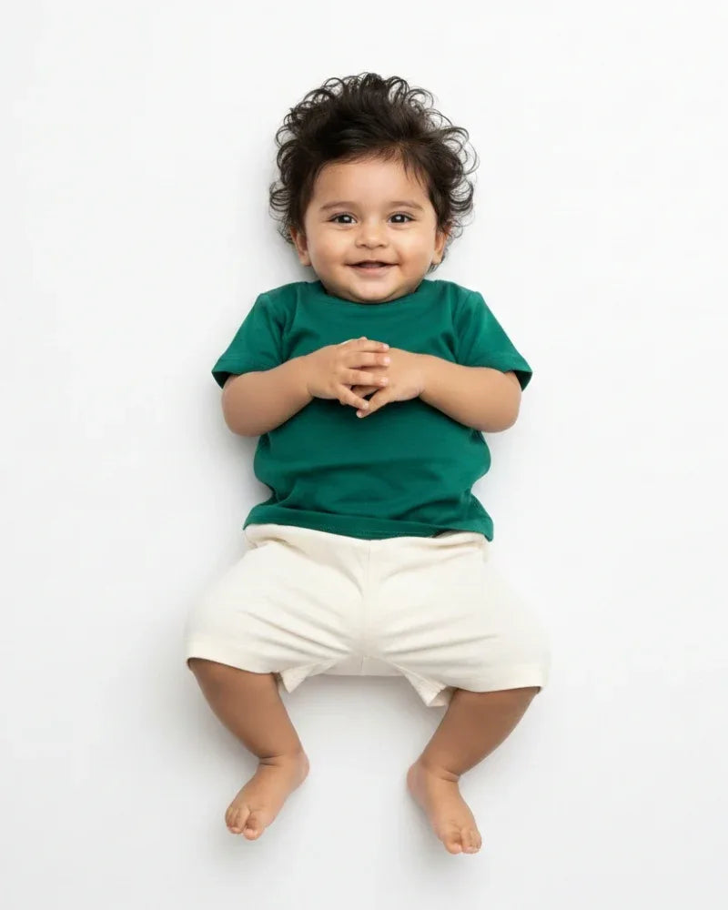Crew Neck T-Shirt | 0-4 Yrs | For Both Girls & Boys | Bottle Green - Avaiya Store