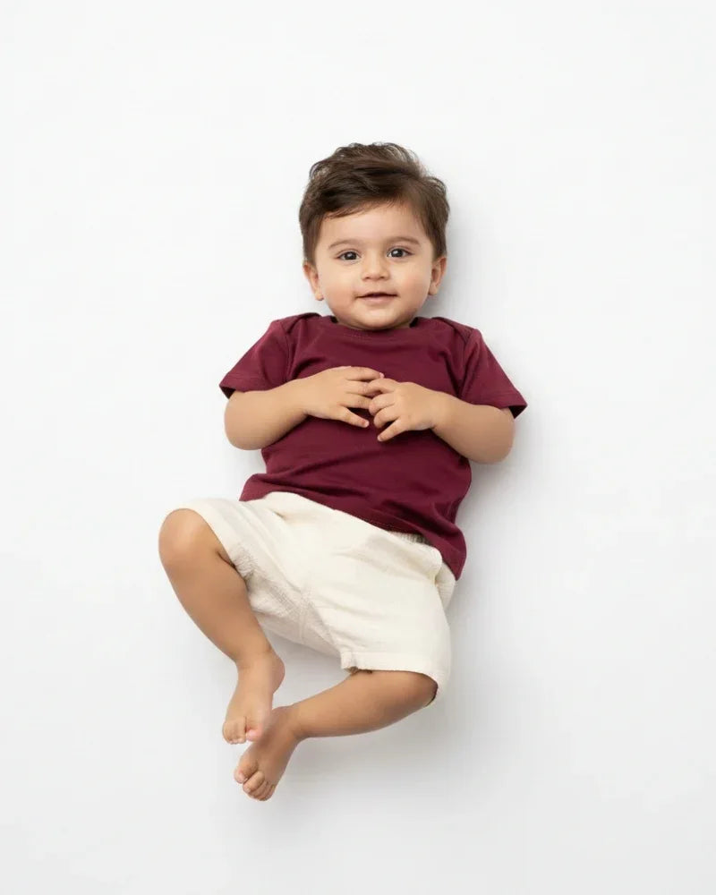 Crew Neck T-Shirt | 0-4 Yrs | For Both Girls & Boys | Maroon - Avaiya Store
