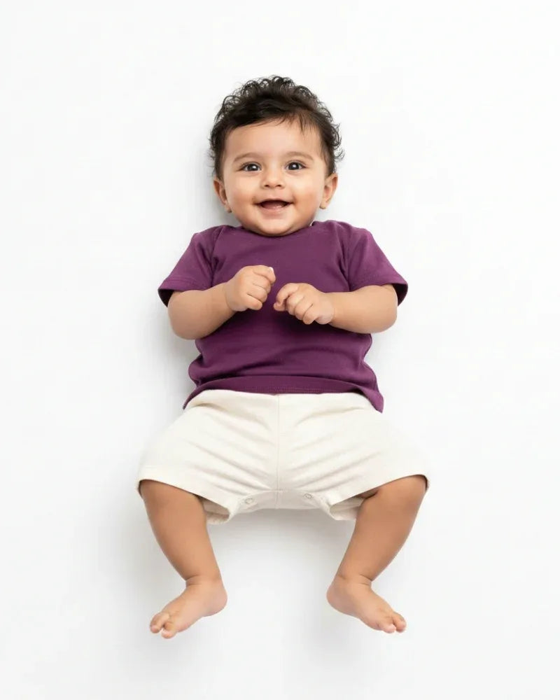 Crew Neck T-Shirt | 0-4 Yrs | For Both Girls & Boys | Purple - Avaiya Store