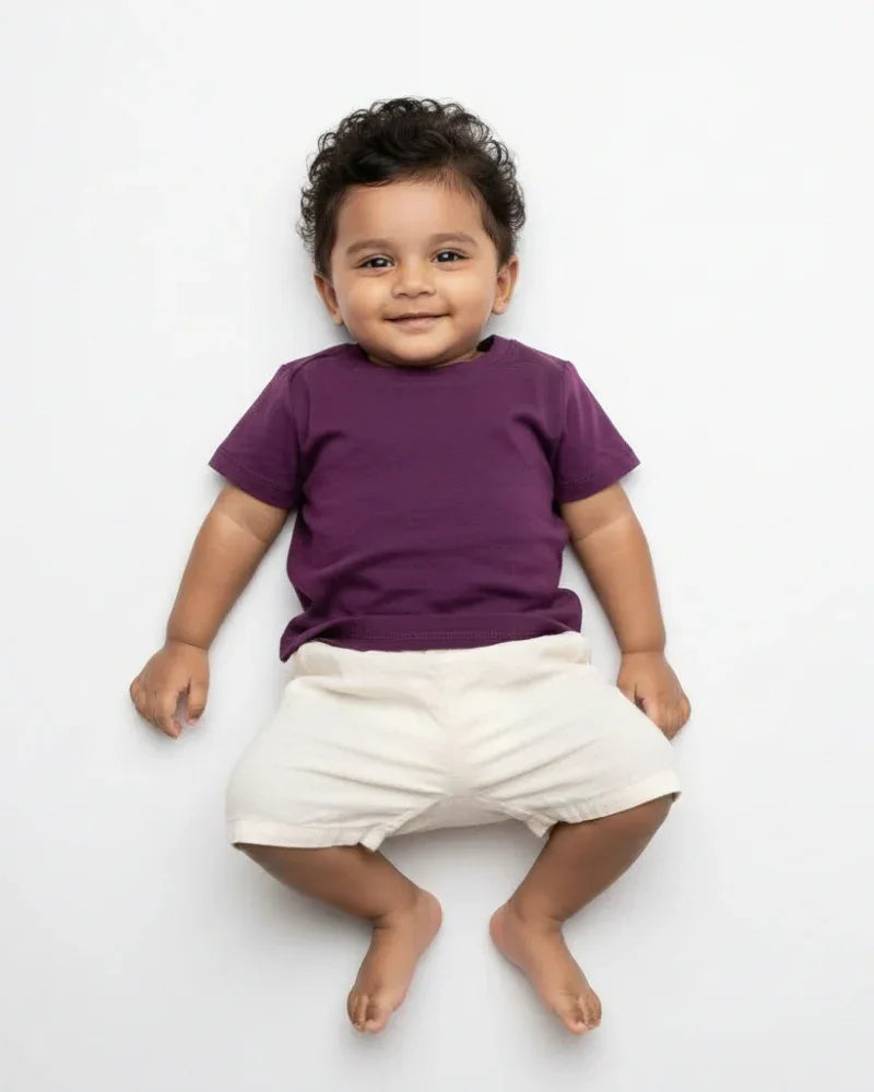 Crew Neck T-Shirt | 0-4 Yrs | For Both Girls & Boys | Purple - Avaiya Store