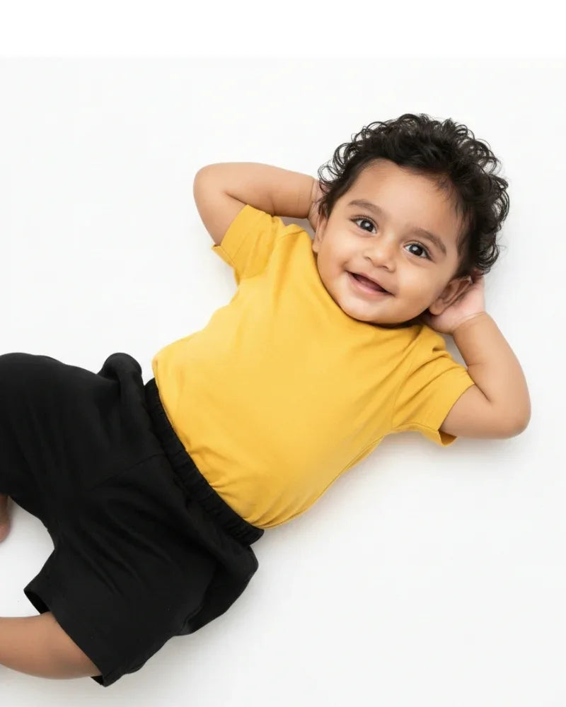 Crew Neck T-Shirt | 0-4 Yrs | For Both Girls & Boys | New Yellow - Avaiya Store