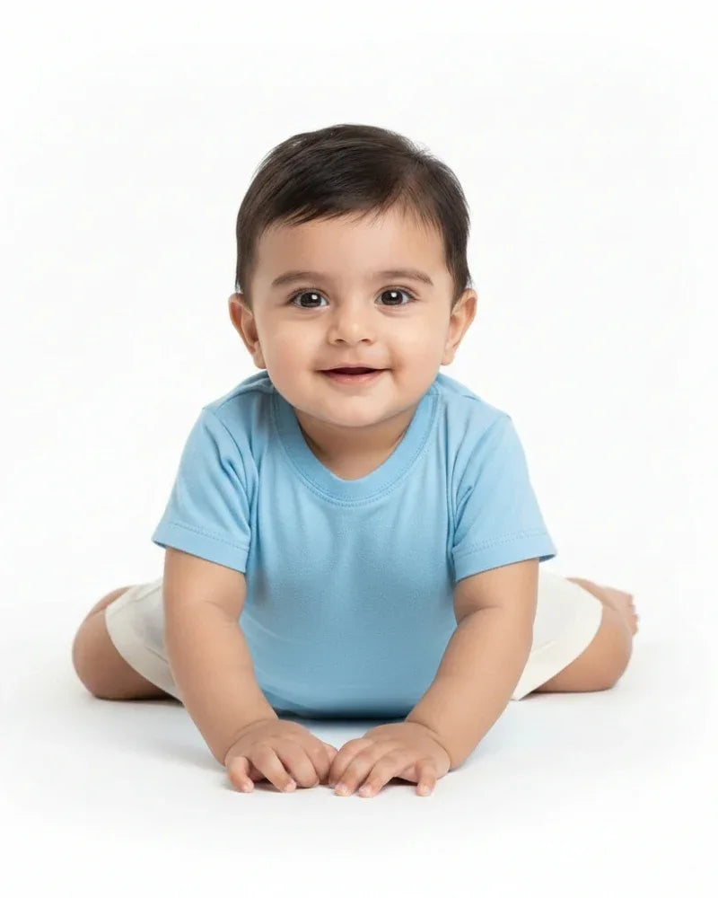Crew Neck T-Shirt | 0-4 Yrs | For Both Girls & Boys | Sky Blue - Avaiya Store
