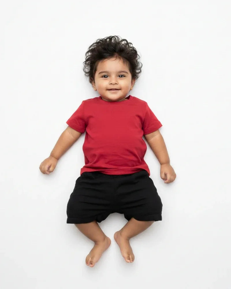 Crew Neck T-Shirt | 0-4 Yrs | For Both Girls & Boys | Red - Avaiya Store