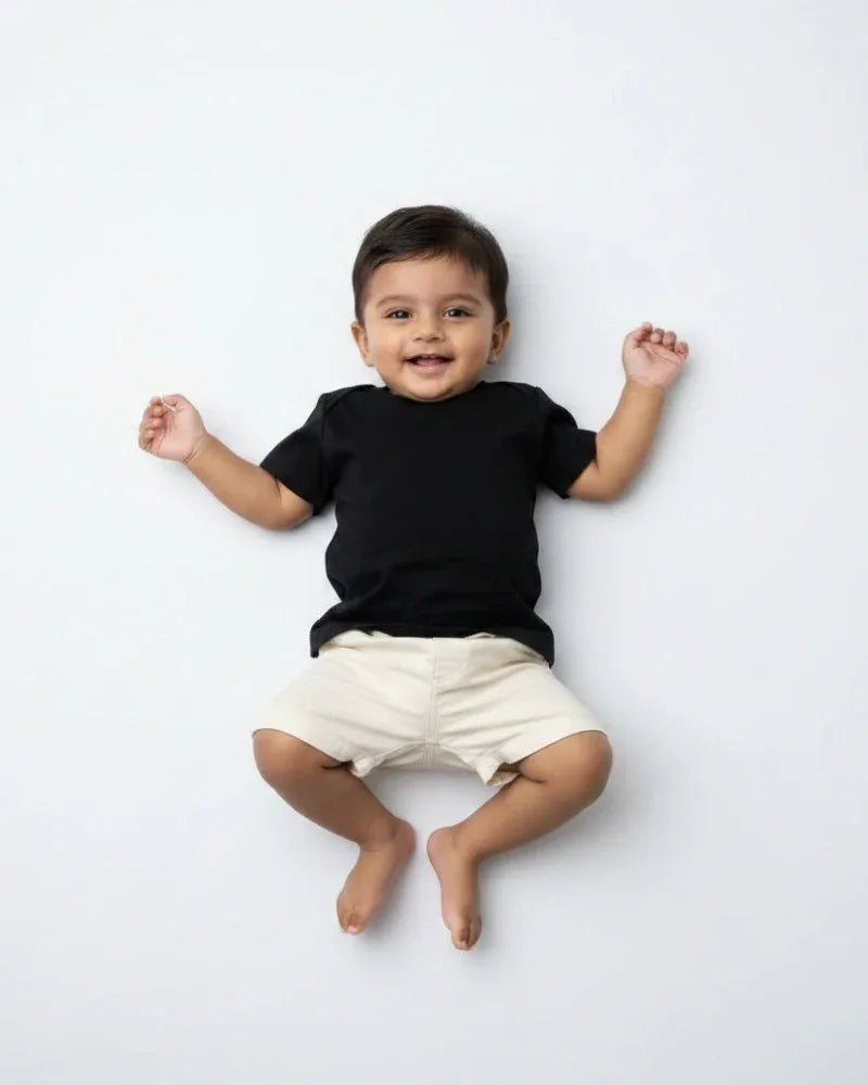 Crew Neck T-Shirt | 0-4 Yrs | For Both Girls & Boys | Black - Avaiya Store