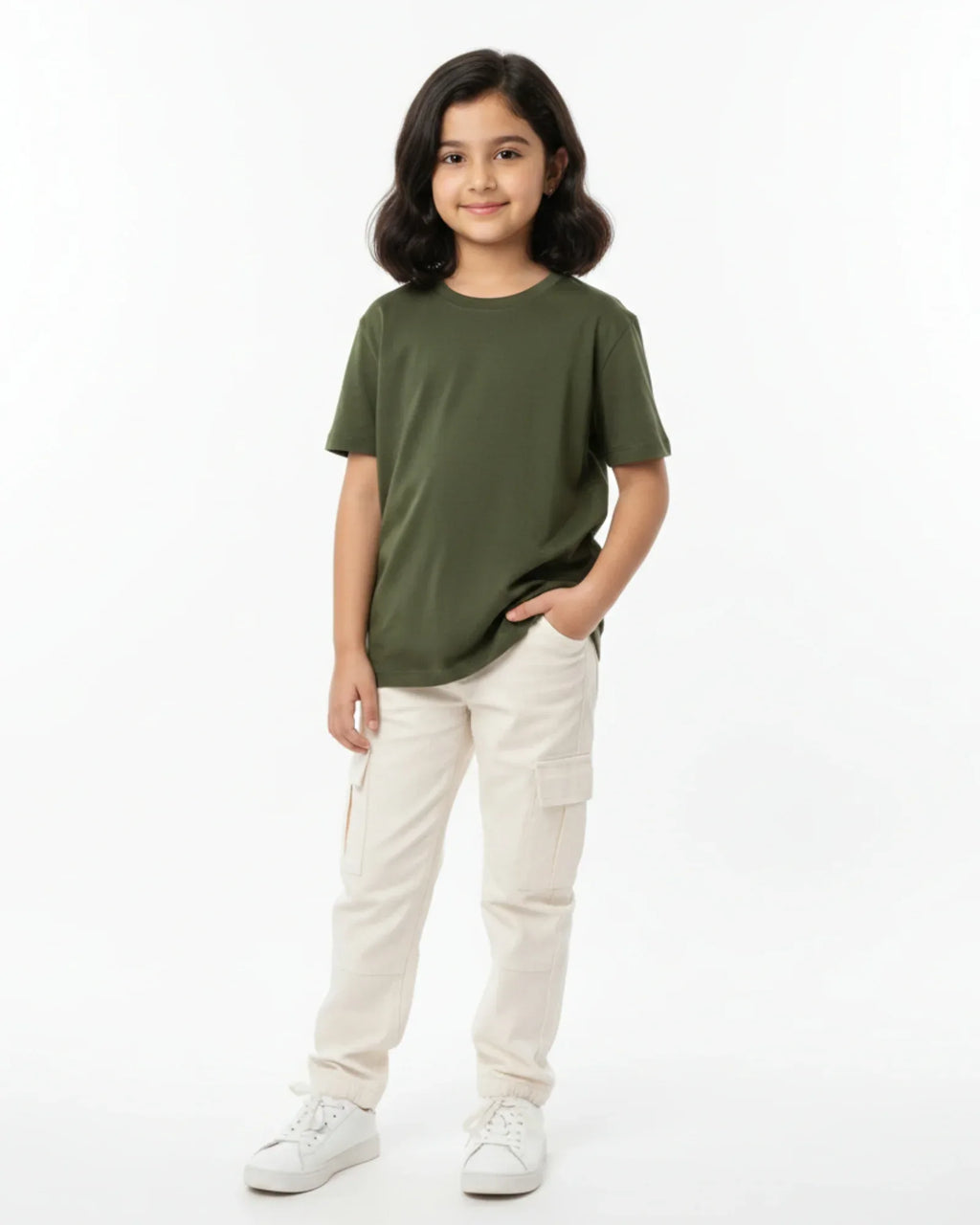 Crew Neck T-Shirt | 5-13 Yrs | For Both Girls & Boys | Olive Green - Avaiya Store