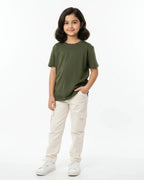 Crew Neck T-Shirt | 5-13 Yrs | For Both Girls & Boys | Olive Green - Avaiya Store