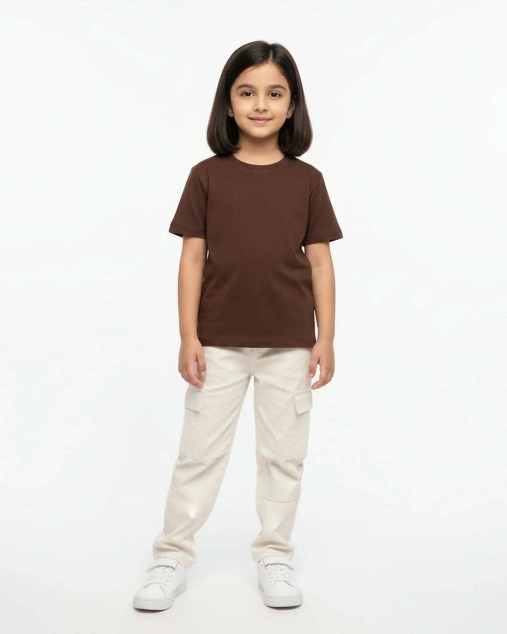 Crew Neck T-Shirt | 5-13 Yrs | For Both Girls & Boys | Coffee Brown - Avaiya Store