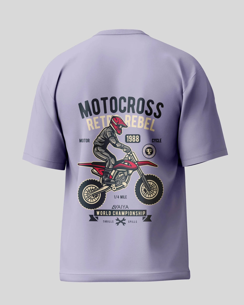 Motocross Retro Rebel Oversized T-Shirt | Lavender | Premium Quality by AvaiYa | Unisex - Avaiya Store