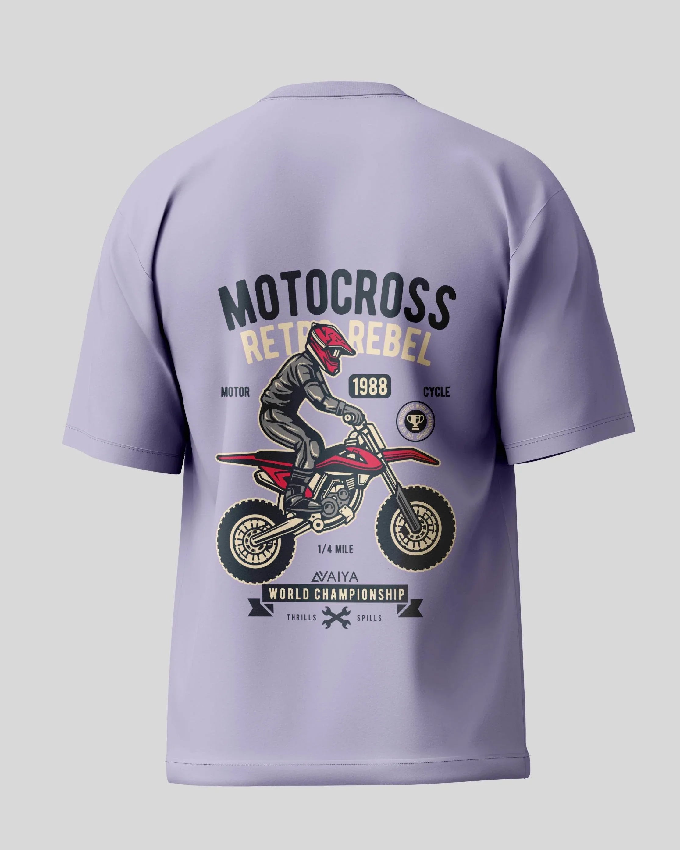 Motocross Retro Rebel Oversized T-Shirt | Lavender | Premium Quality by AvaiYa | Unisex - Avaiya Store