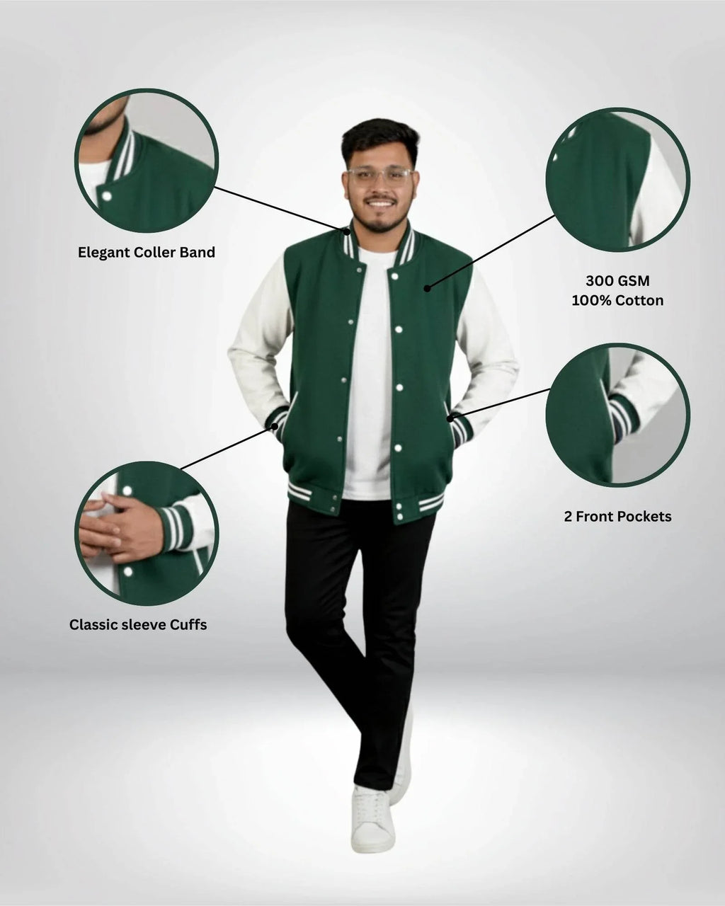 Plain Varsity Jacket | For Man And Woman | Bottle Green - Avaiya Store