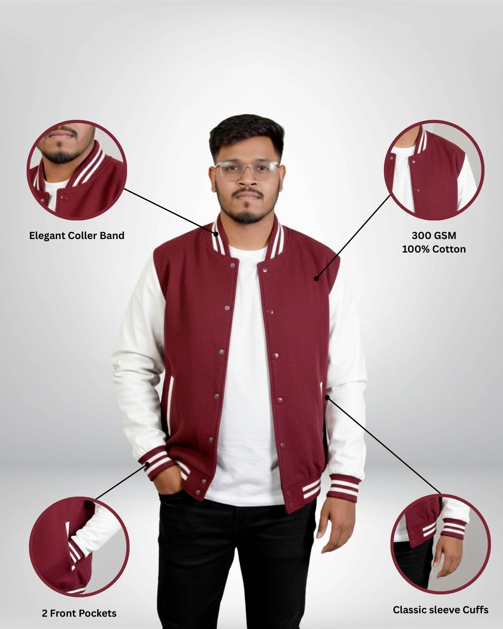 Plain Varsity Jacket | For Man And Woman | Maroon - Avaiya Clothings