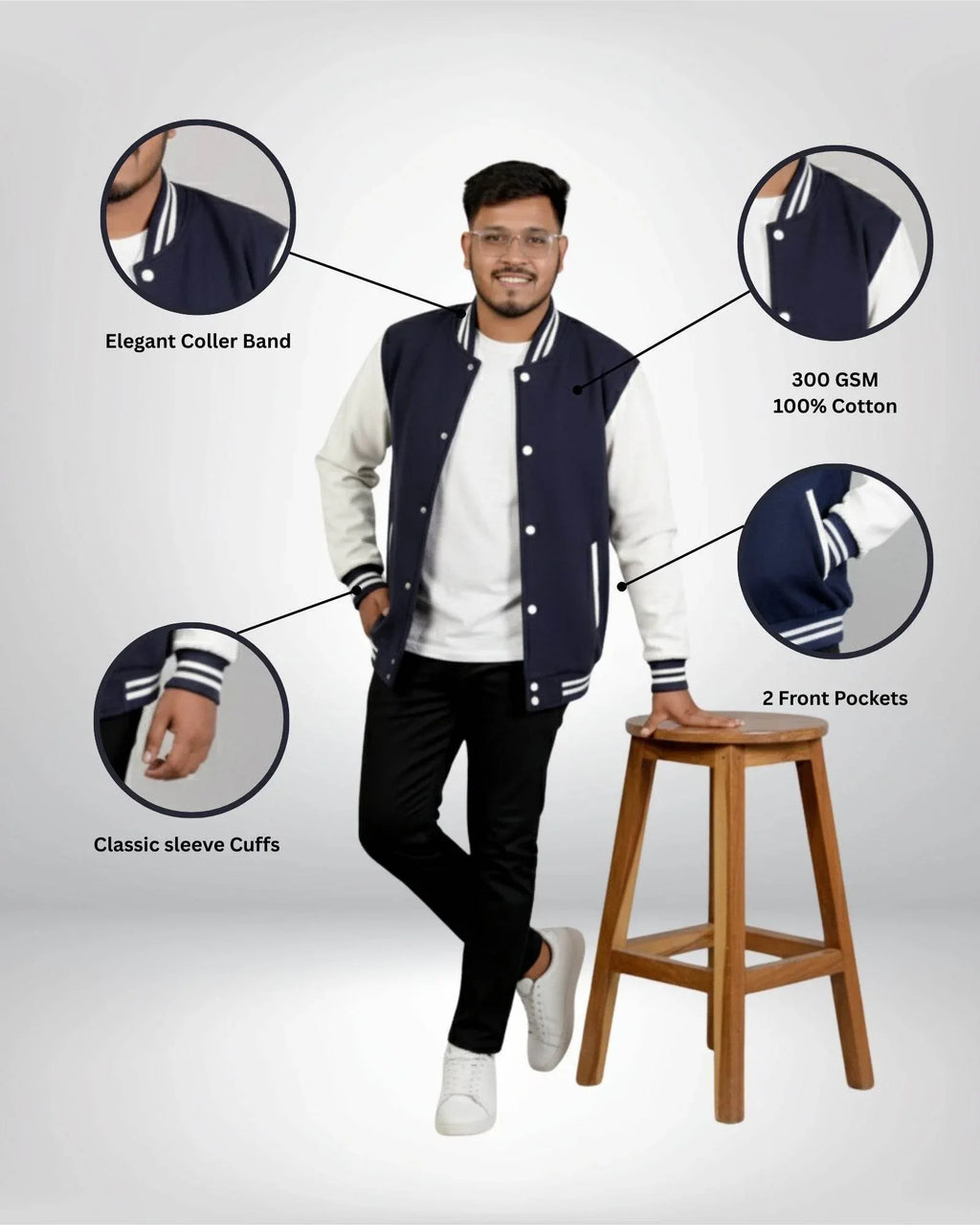 Plain Varsity Jacket | For Man And Woman | Navy Blue - Avaiya Store