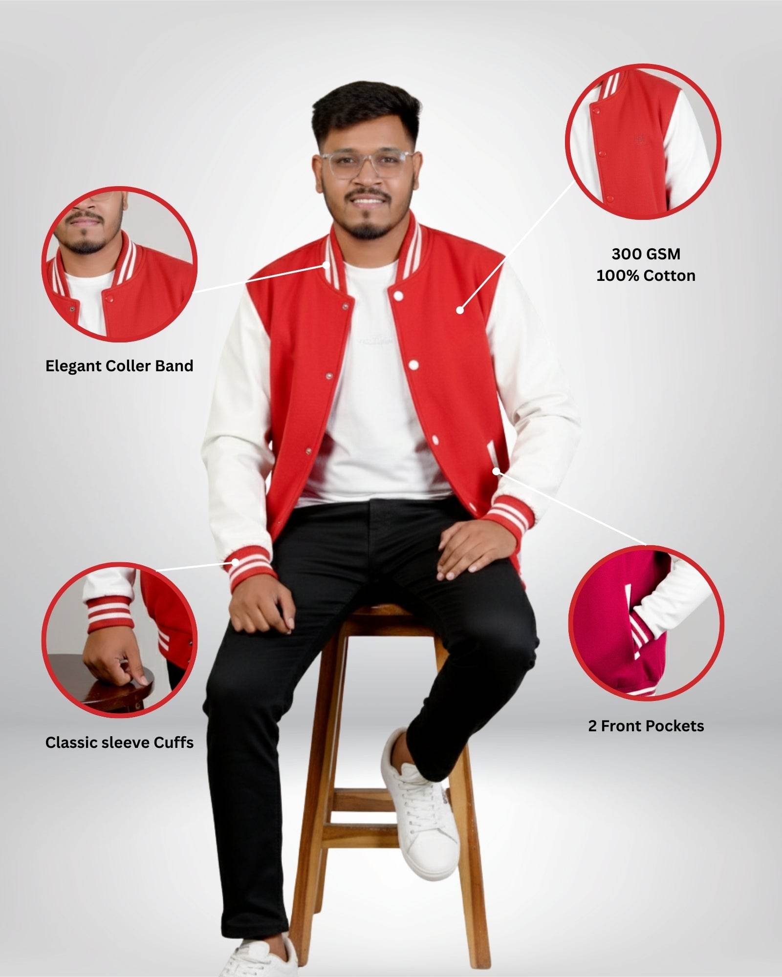 Plain Varsity Jacket | For Man And Woman | Red - Avaiya Clothings